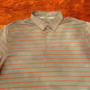 Adidas, Men’s Short Sleeve Polo, Gray with Strips, Size Large